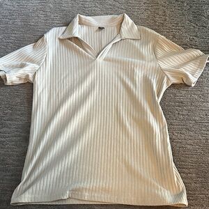 Men's Ribbed Short-Sleeve Polo Shirt - Cream
